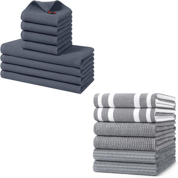 Homaxy Cotton Dishcloths and Kitchen Towels 8 Pack Waffle Weave Grey