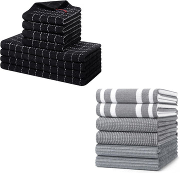 Homaxy Cotton Dishcloths and Kitchen Towels 8 Pack Terry Weave Black and Grey