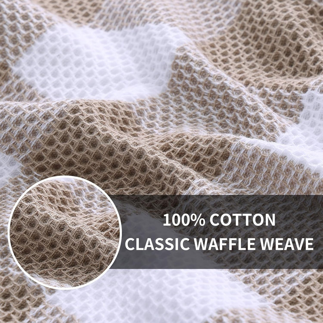 Homaxy Cotton Waffle Weave Kitchen Towels and Dishcloths Set White and Black Khaki