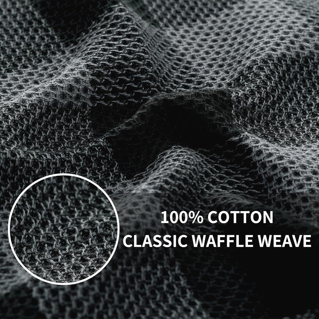 Homaxy Cotton Waffle Weave Kitchen Towels and Dishcloths Set Black and Grey