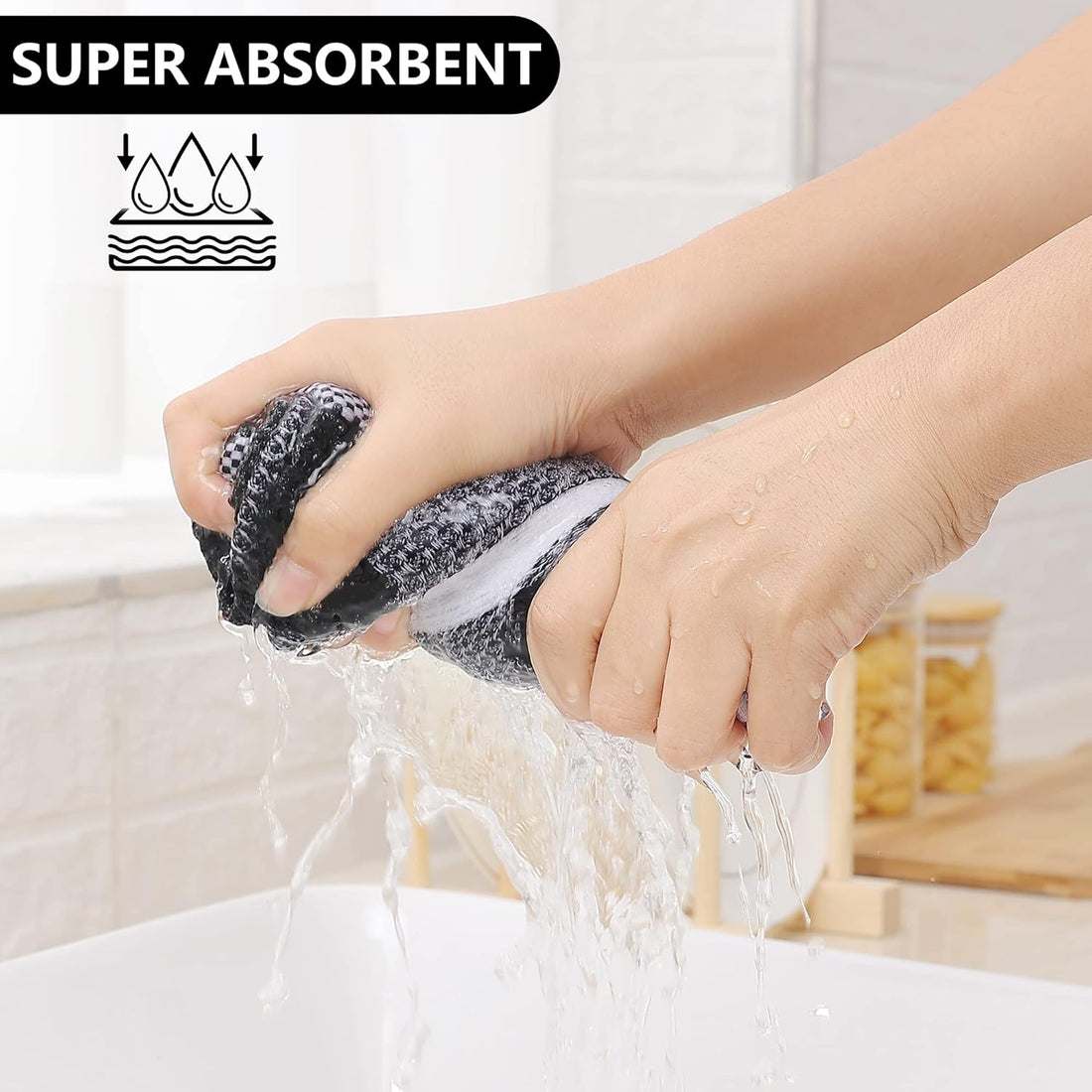 Homaxy Cotton Waffle Weave Kitchen Towels and Dishcloths Set White and Black