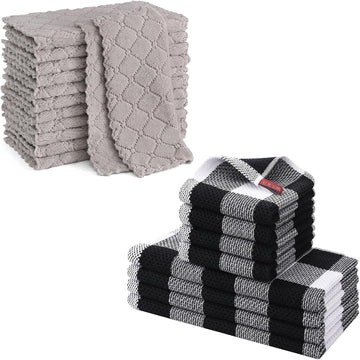 Homaxy Microfiber Dish Cloths and Cotton Kitchen Towels 12 Pack Grey White Black