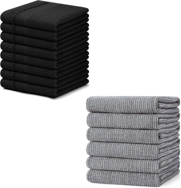 Homaxy Cotton Dish Cloths and Kitchen Towels 8 Pack Black Flat Terry
