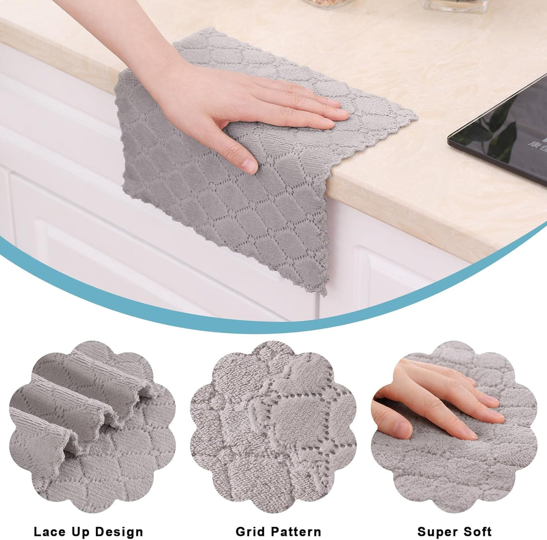 Homaxy Microfiber Dish Cloths and Cotton Kitchen Towels 12 Pack Grey Flat Terry
