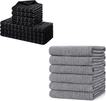 Homaxy Cotton Terry Kitchen Towels Set of 8 Checkered Super Absorbent