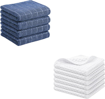 Homaxy Ultra Soft Cotton Kitchen Towels Set of 10 Navy White