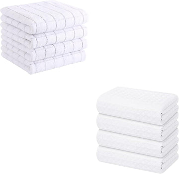 Homaxy Microfiber Kitchen Towels Set of 8 Waffle Weave Lint Free White