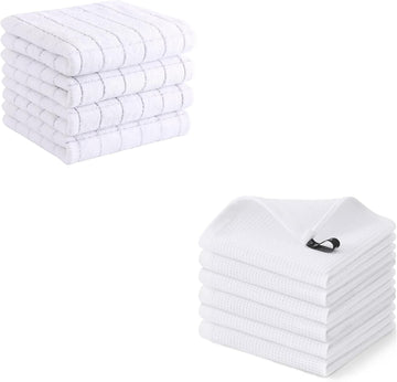 Homaxy Cotton Waffle Weave Kitchen Towels Set of 10 White Lint Free