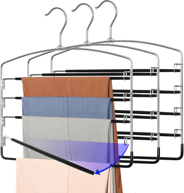 TOPIA HANGER 5-Tier Swing Arm Space Saving Pant Hanger Organizer 3 Pack