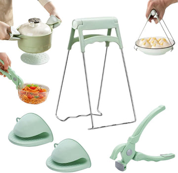 Homaxy 4-Piece Hot Plate Gripper Set Silicone Heat Resistant Gloves Green