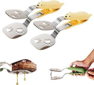 Stainless Steel Grill Spatula Tongs 2-Pack Non-Slip Yellow
