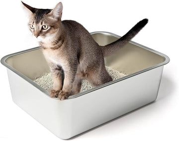 Stainless Steel Cat Litter Box High Sides Non-Stick Odorless Silver