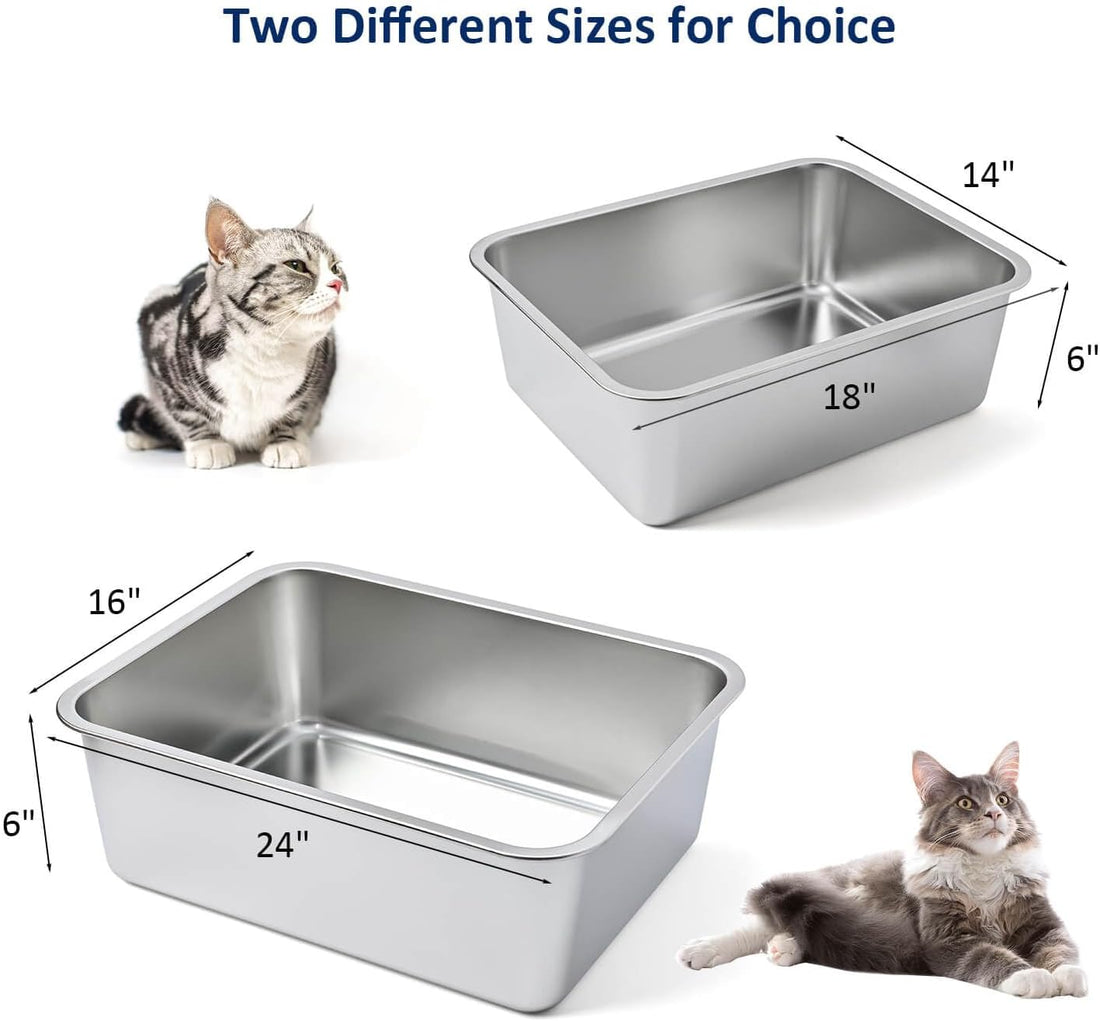 Stainless Steel Cat Litter Box High Sides Non-Stick Odorless Silver