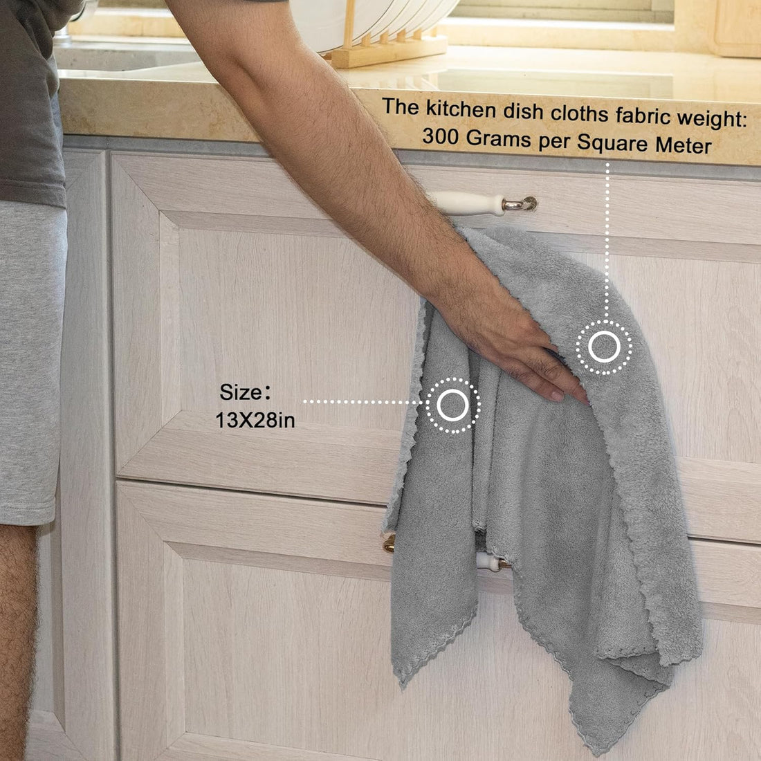 6-Pack Coral Velvet Kitchen Cloths Ultra Absorbent Dish Towels Grey