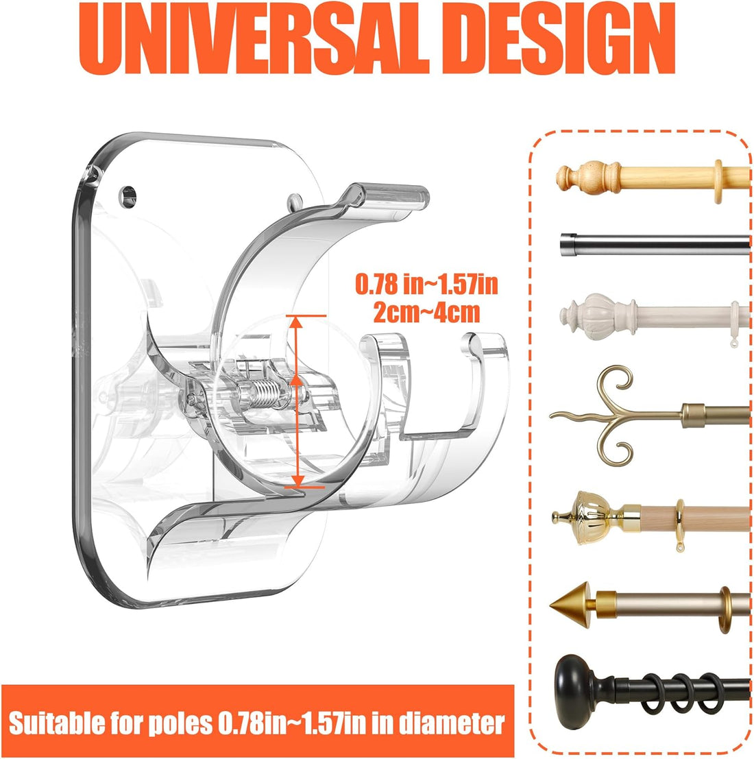 Vortaz Adhesive Curtain Rod Brackets No Drill 6 Pack