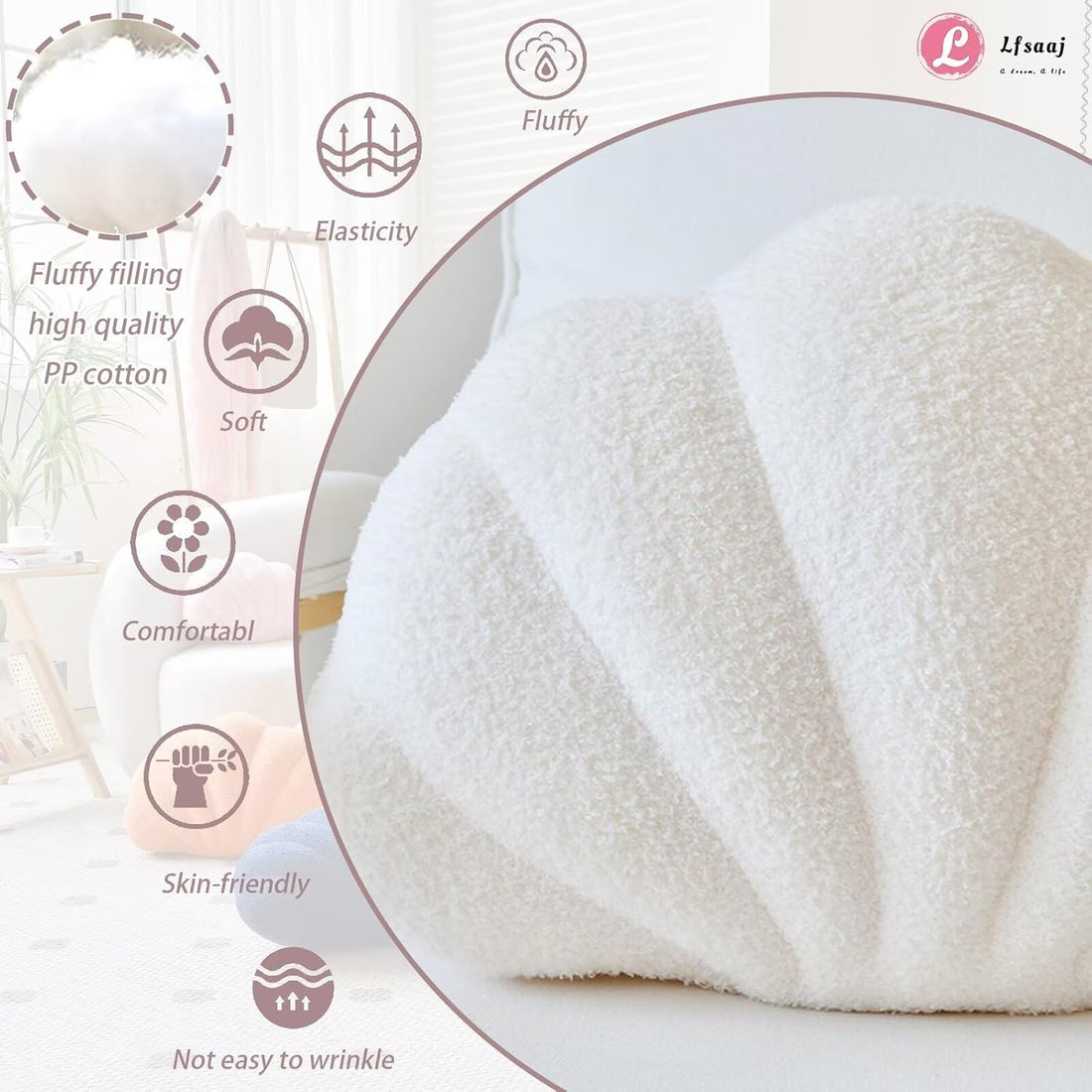 Seashell Throw Pillow Ivory Plush Coastal Decor