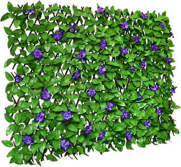 Faux Ivy Privacy Screen Expandable 22x120in Single-Sided Purple Flowers
