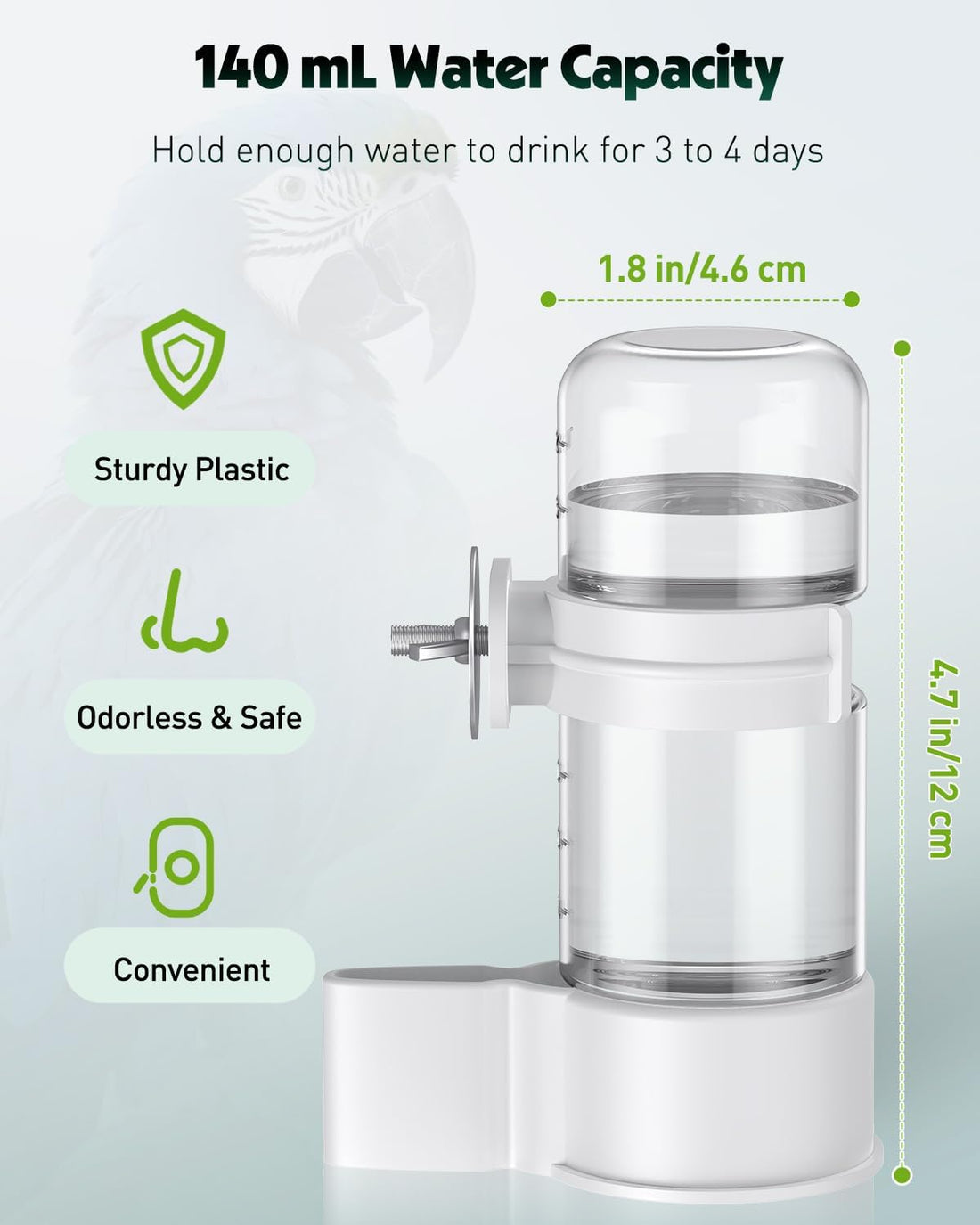 Vortaz Automatic Bird Water Dispenser with Inverted Bottle 140mL White