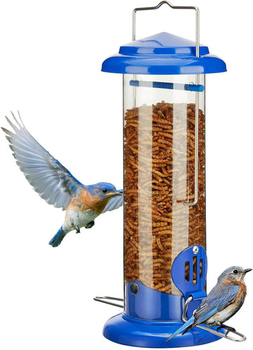 Vortaz Metal Mealworm Tube Bird Feeder Squirrel Proof Hanging Blue
