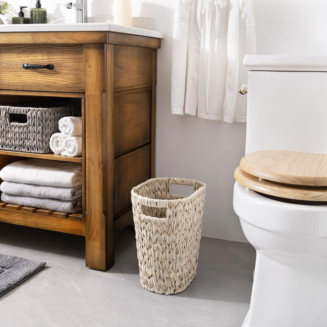 Wicker Style Waterproof Waste Basket 19L Boho Brown