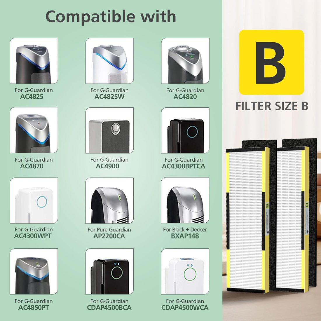 Guardian HEPA Filter B Replacement 4 Pack for Air Purifier