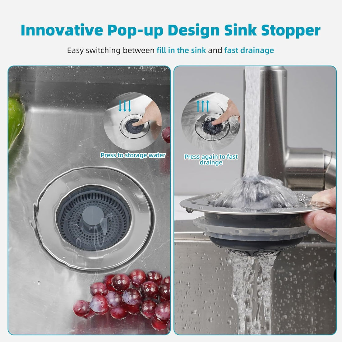 Vortaz 3-in-1 Kitchen Sink Drain Strainer Stopper Combo