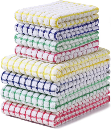 8-Pack Cotton Terry Kitchen Towels Set Absorbent Dishcloths Multi-Colour