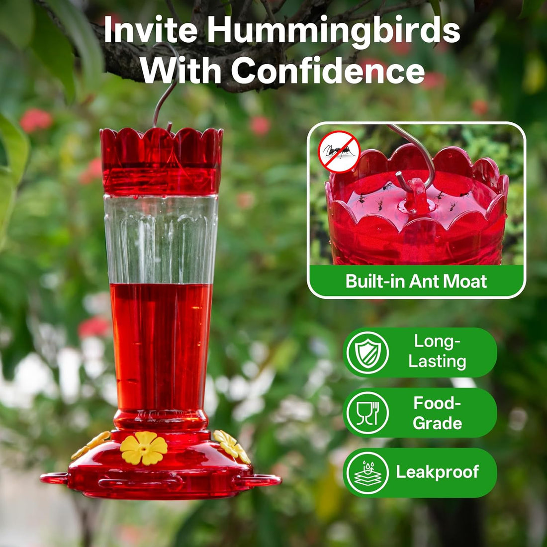 Vortaz 2-Pack Hummingbird Feeder Ant Bee Proof UV-Resistant Outdoor