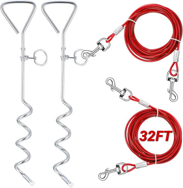 Vortaz Dog Tie Out Cable and Stake Set 30ft 2-Pack