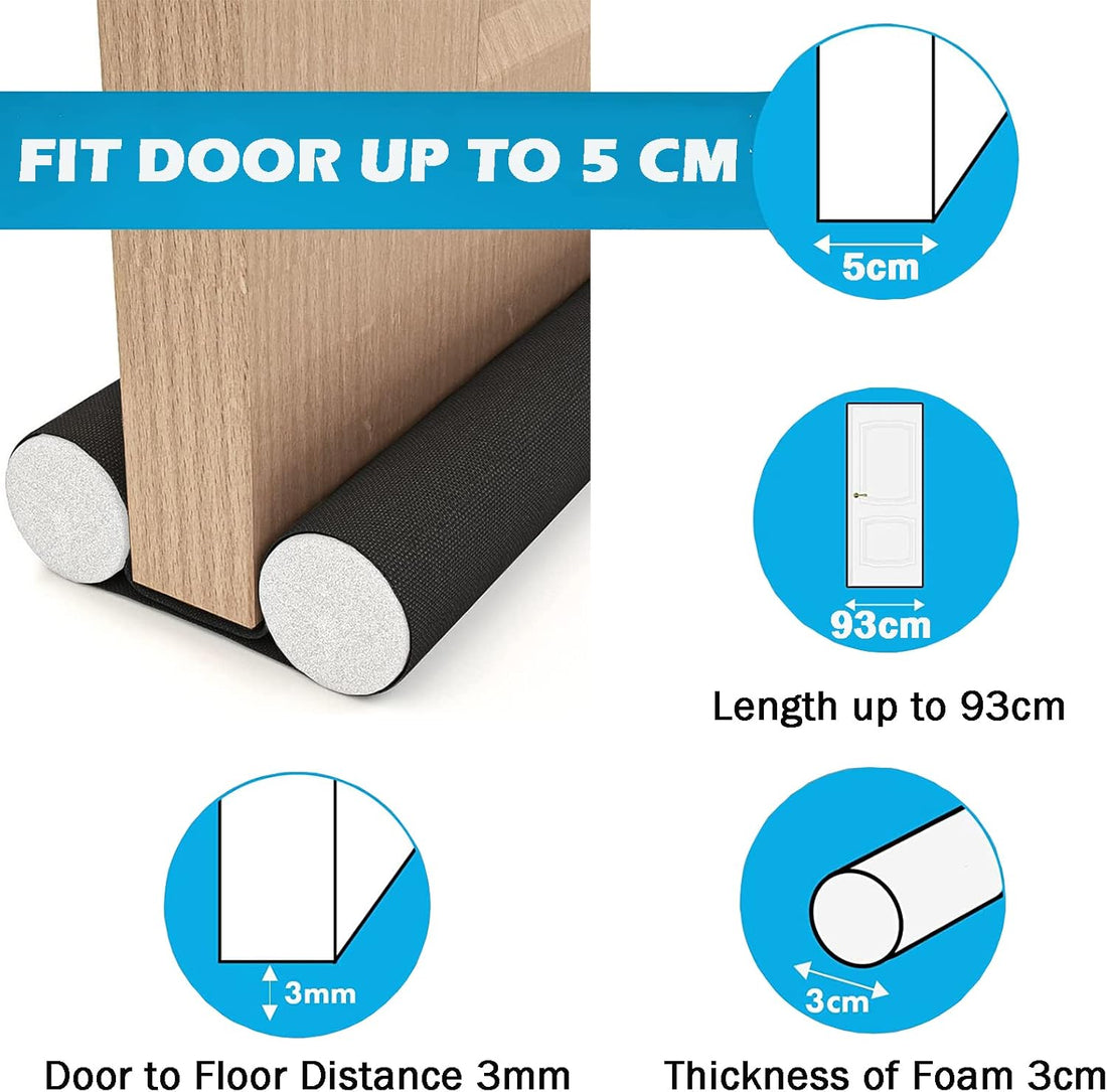 Petluno Door Draft Stopper Insulated Draught Excluder 93cm Black