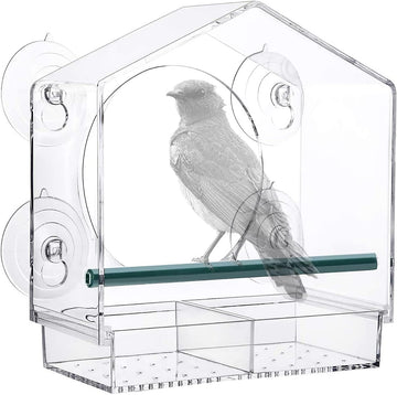 Window Bird Feeder with Suction Cups and Removable Seed Tray Clear Acrylic