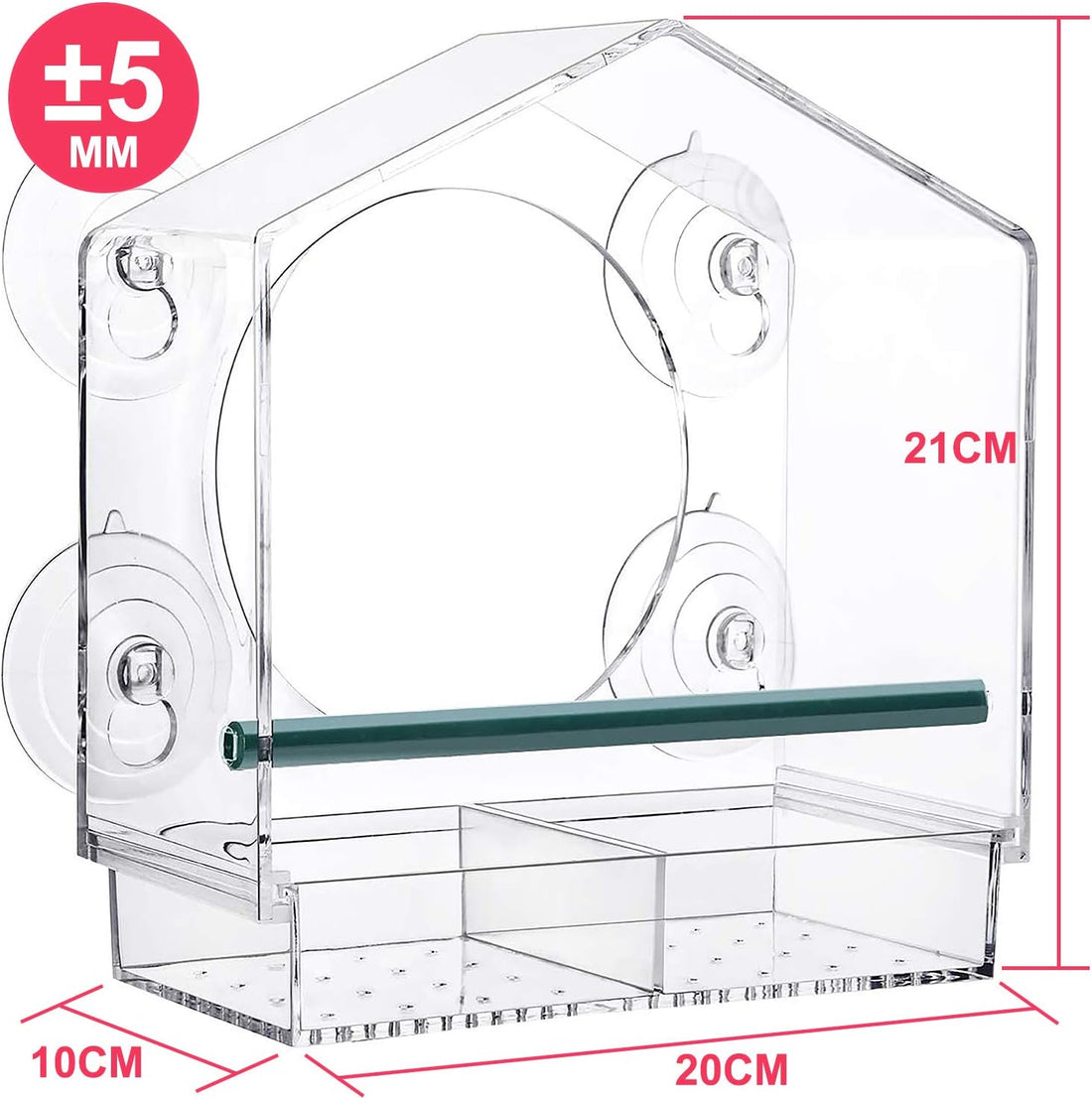 Window Bird Feeder with Suction Cups and Removable Seed Tray Clear Acrylic