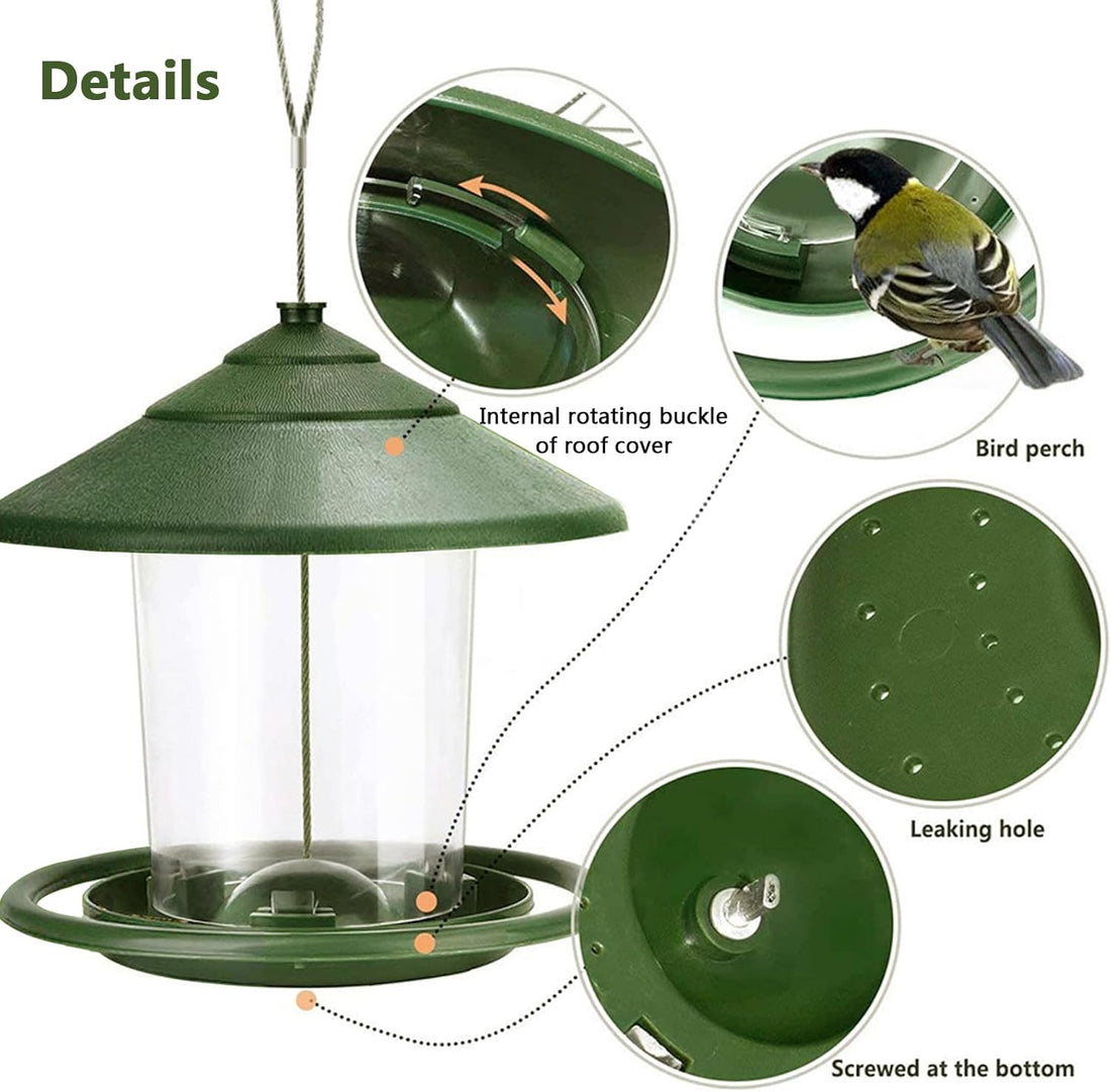 Hanging Bird Feeder Station with 360-Degree Perch and Dome Roof Clear