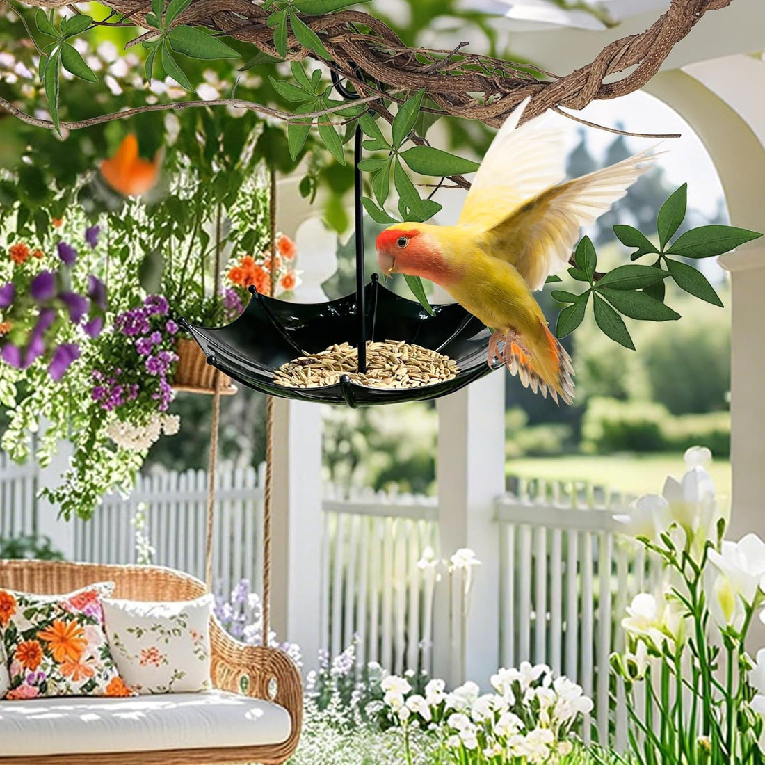 Bird Feeder Station with Umbrella Roof Adjustable Height Garden Balcony
