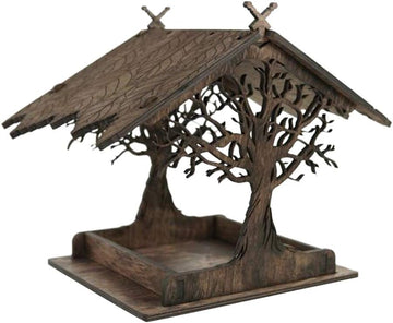 Wooden Hanging Birdhouse Feeder with Large Seed Tray Natural Finish