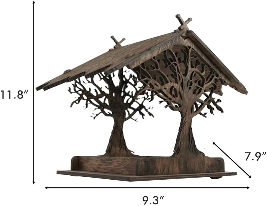 Wooden Hanging Birdhouse Feeder with Large Seed Tray Natural Finish