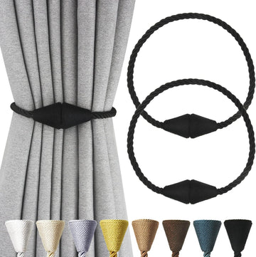 Vortaz Magnetic Curtain Tiebacks Rope Modern 2-Pack Black