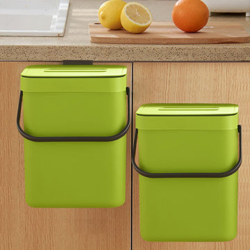 Hanging Kitchen Food Waste Bin 5L Green with Lid Mountable