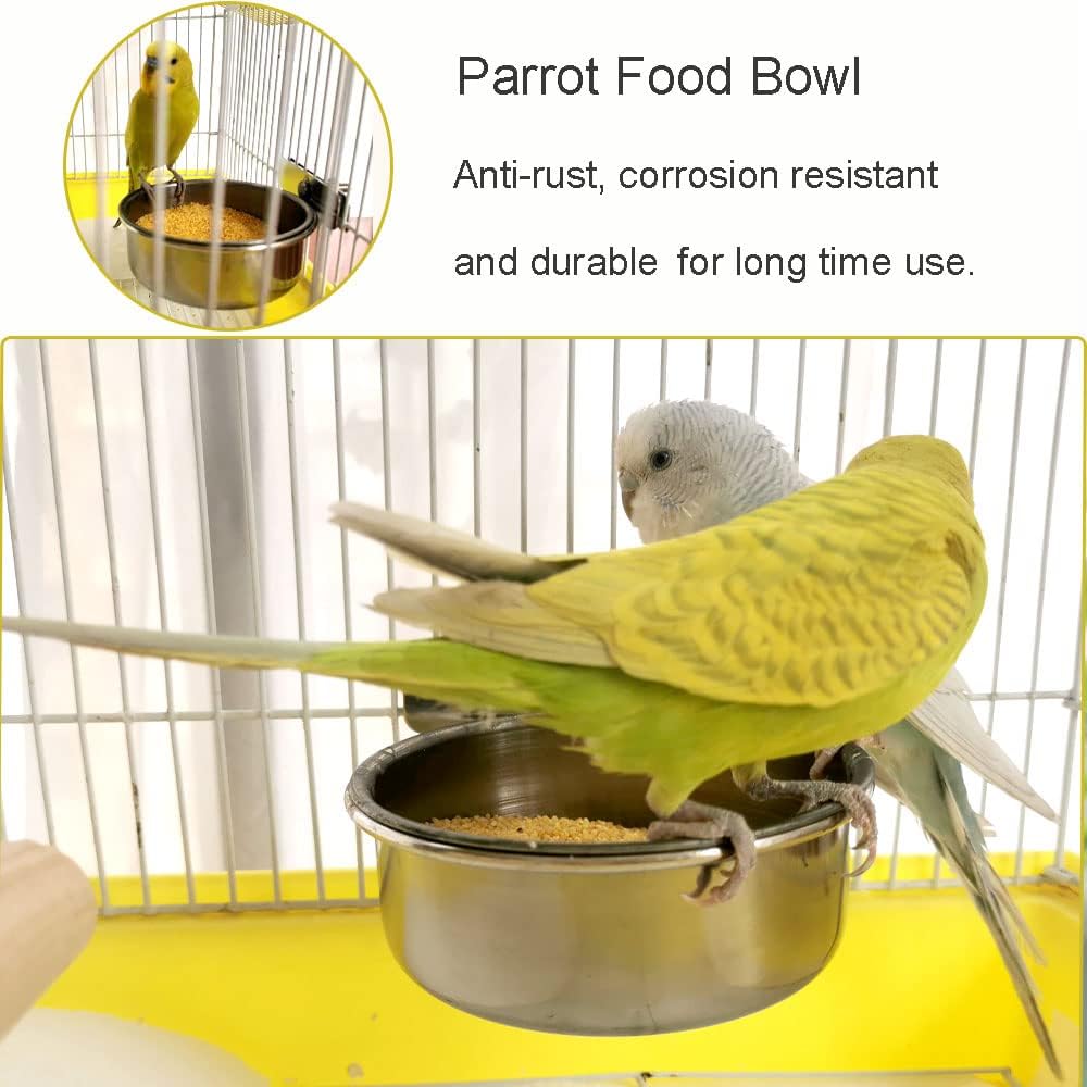 Stainless Steel Bird Cage Water Bowl 2-Pack Clamp-On Anti-Tip 10oz