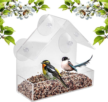 Crystal Clear Acrylic Window Bird Feeder with Seed Tray Drainage