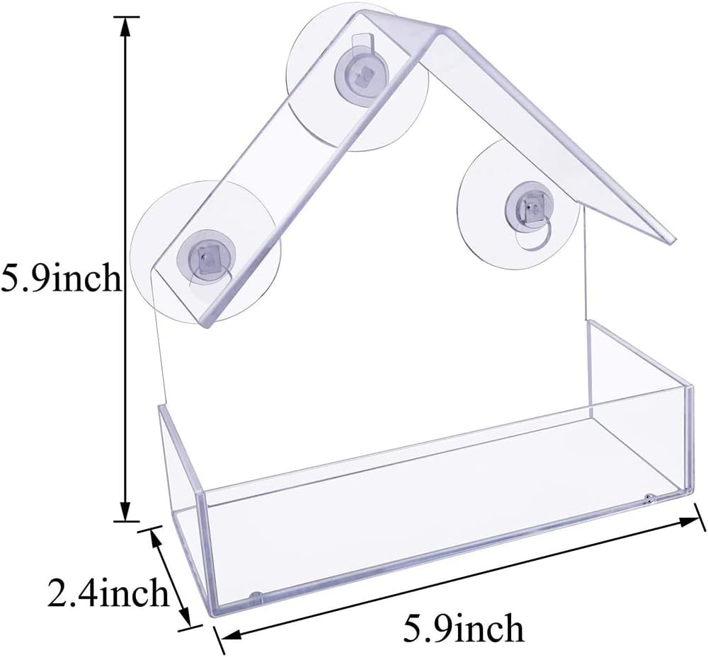Crystal Clear Acrylic Window Bird Feeder with Seed Tray Drainage