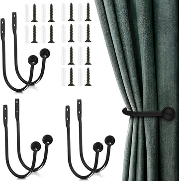 Vortaz U-Shaped Curtain Holdbacks Wall Mount 6 Pcs Black