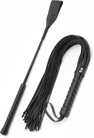 Faux Leather Horse Whip and Riding Crop Set 27 inch Black