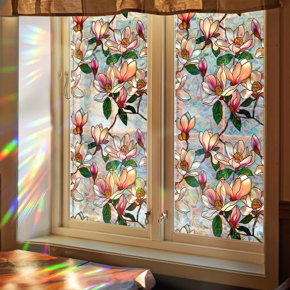 Vortaz Retro Magnolia Window Privacy Film Static Cling 43x100cm