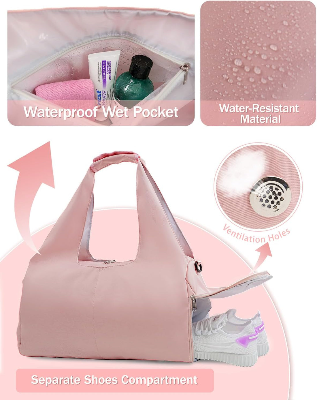 Gym Bag for Women with Shoe Compartment Yoga Mat Holder Wet Pocket