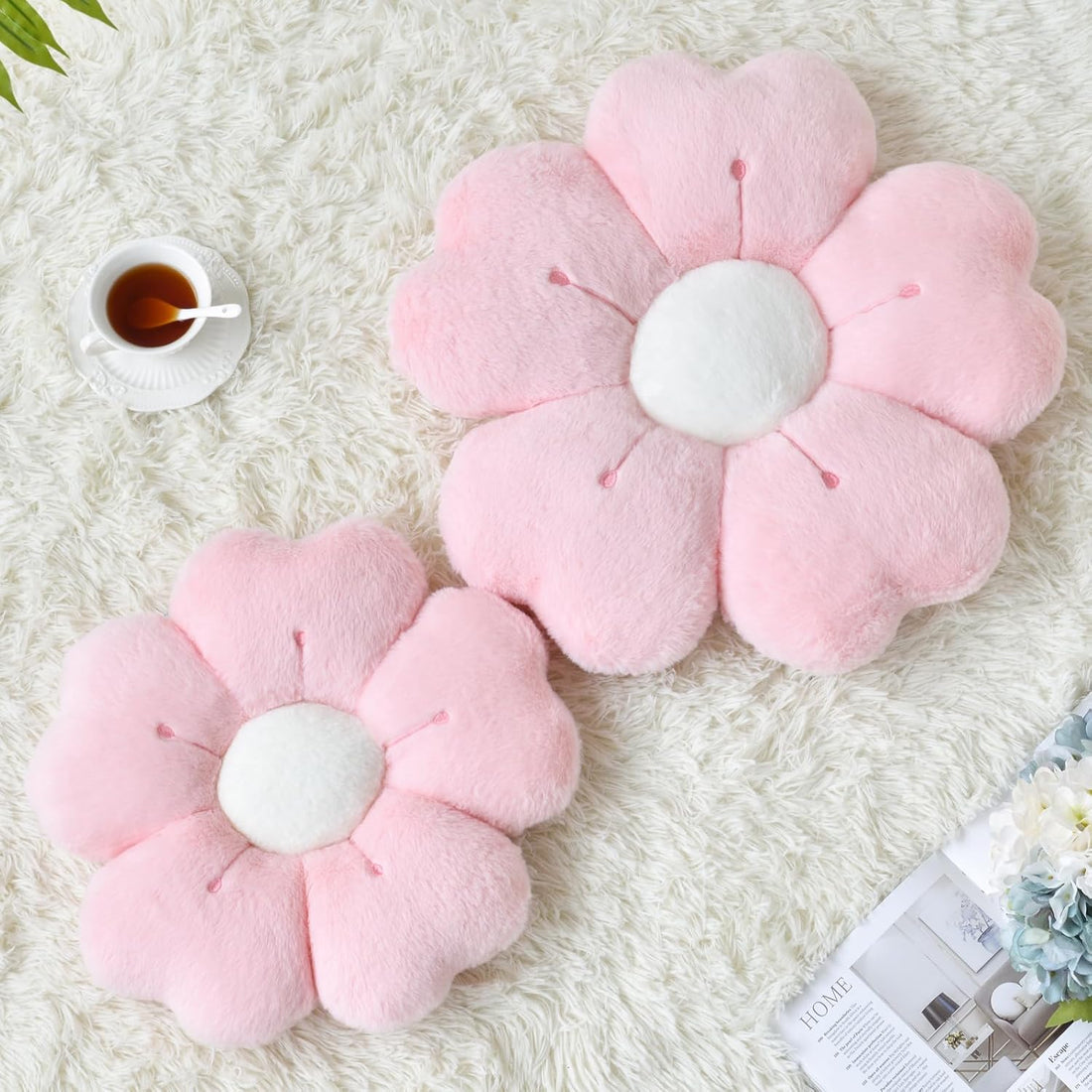 Daisy Flower Pillow Pink Plush Decorative