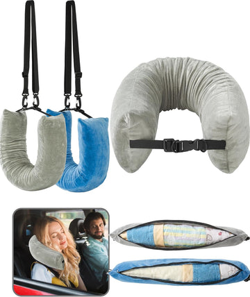 2-Pack Stuffable Travel Neck Pillow Velvet Grey