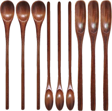9-Piece Wooden Spoon Set Long Handle Natural Wood Kitchen Utensils