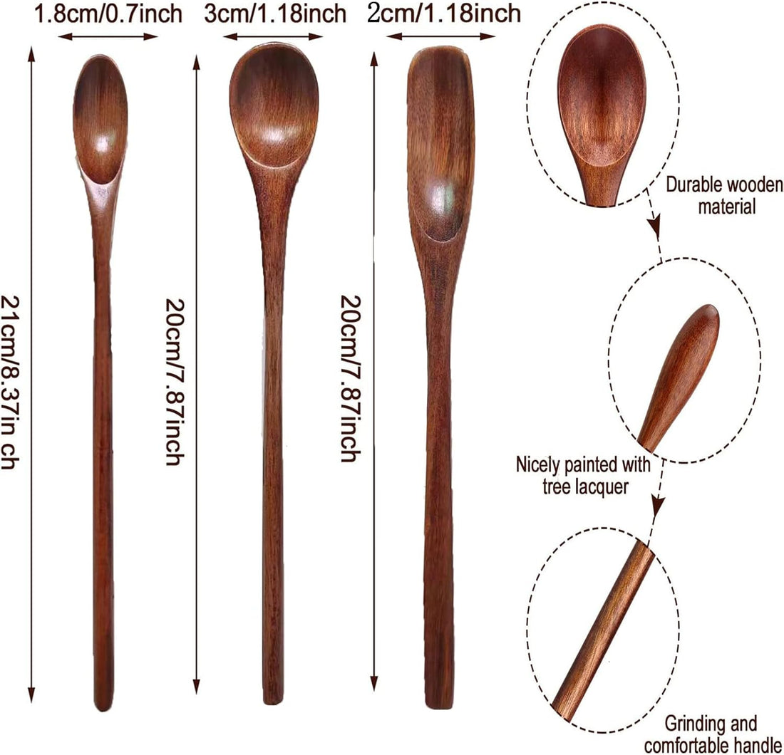 9-Piece Wooden Spoon Set Long Handle Natural Wood Kitchen Utensils