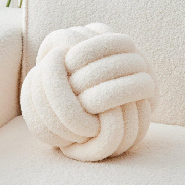 Lambswool Knot Pillow Ball Decorative Cushion Ivory